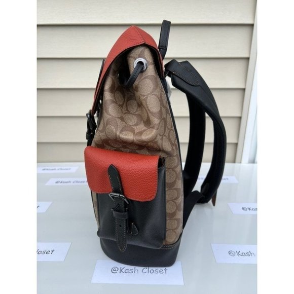 Coach Hudson Backpack In Colorblock Signature Canvas - Gunmetal/Khaki Terracotta - Picture 4 of 11